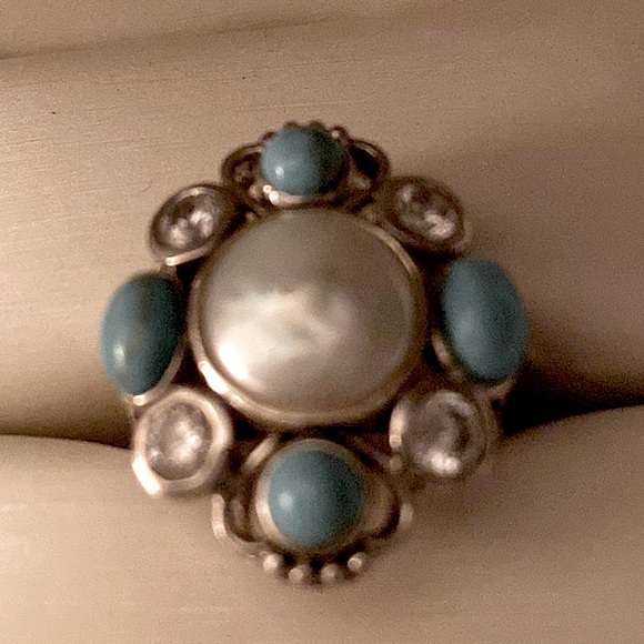 Turquoise freshwater pearl sterling silver ring - Picture 2 of 9